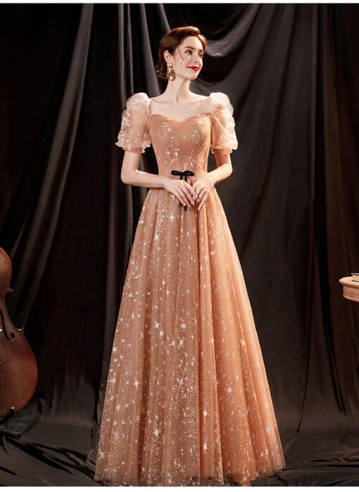 gold sweetheart neckline dress 1283-008