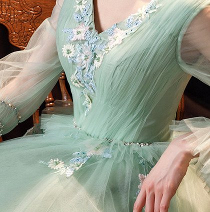 long sleeve green prom dress 1299-003