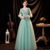 long sleeve green prom dress 1299-005