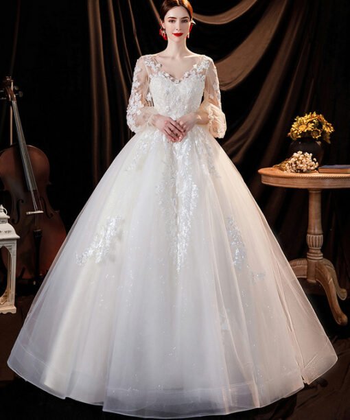 long sleeve lace wedding dress 1285-006
