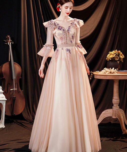 long sleeve pink dress 1284-005