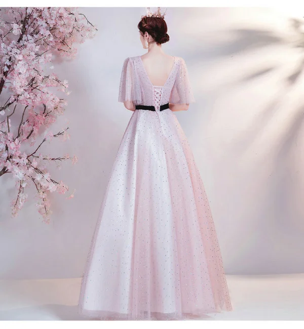 pink lace prom dress 1288-004