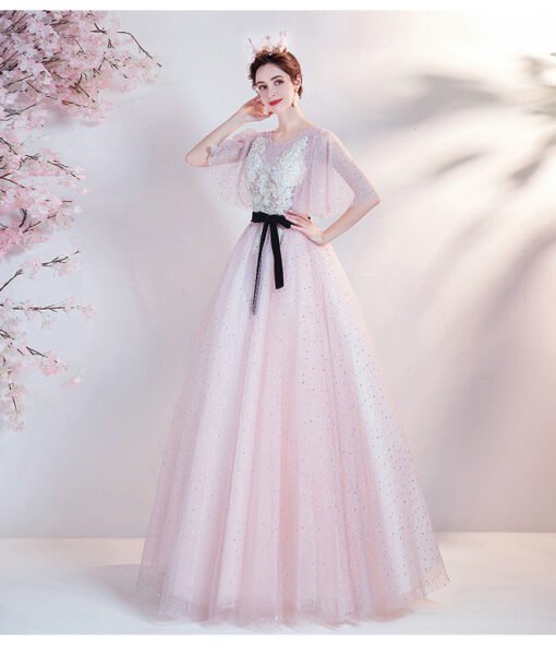 pink lace prom dress 1288-006