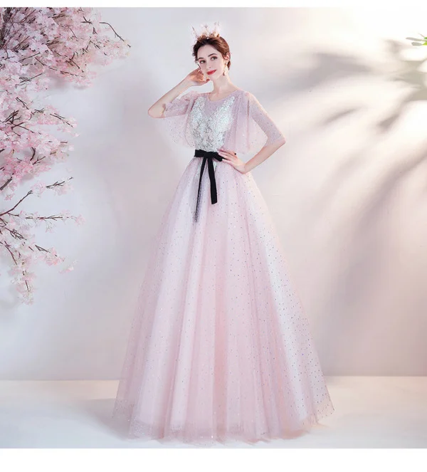 pink lace prom dress 1288-006