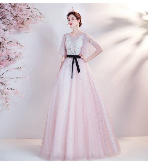 pink lace prom dress 1288-007