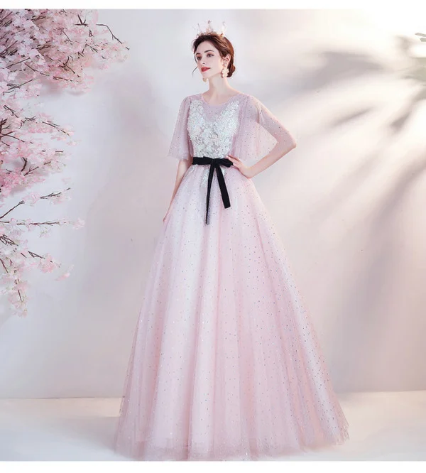 pink lace prom dress 1288-007