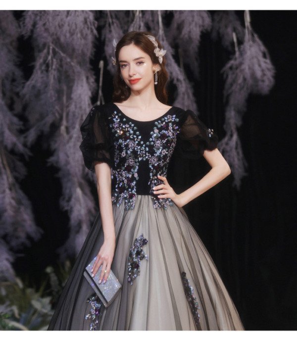 Quinceanera Dress Black Embroidery Ball Gown Lace Prom Dress - Image 2