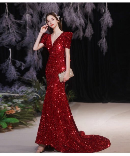 red sequin prom dress 1294-007