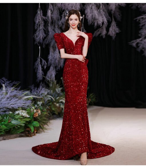 red sequin prom dress 1294-008