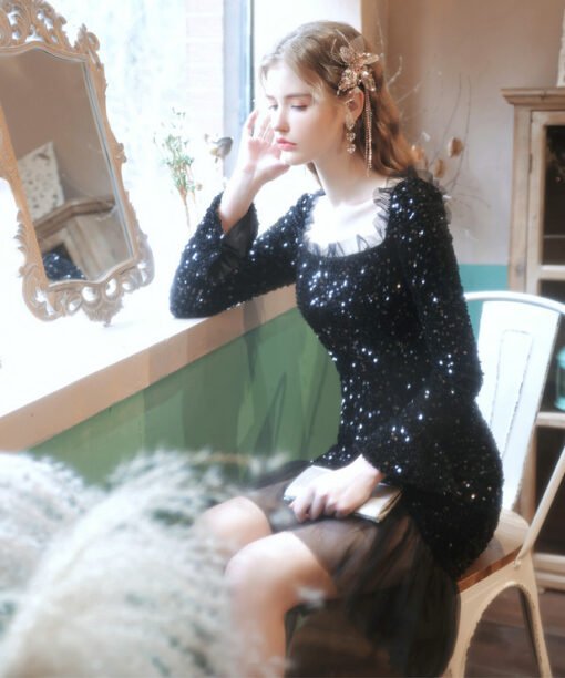 black cocktail dress for wedding 1303-006