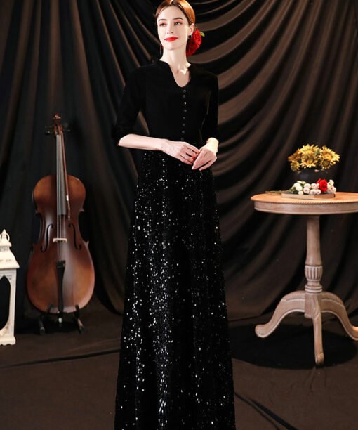 cheap black prom dress 1305-005