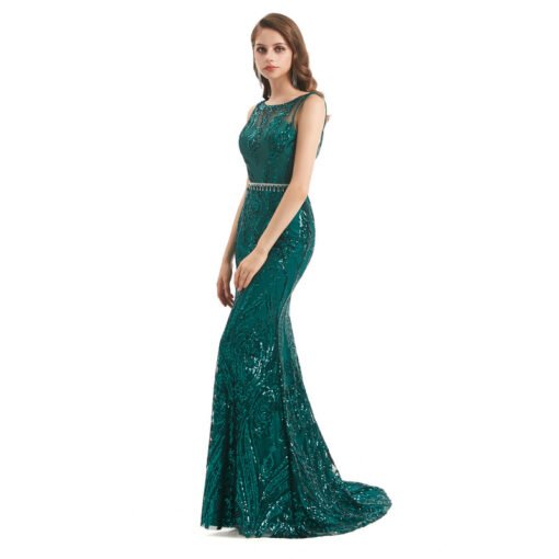 Dark Green Prom Dress Spaghetti Straps Open Back Evening Dress - Image 4