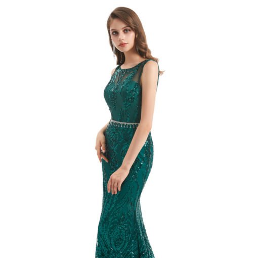 Dark Green Prom Dress Spaghetti Straps Open Back Evening Dress - Image 6