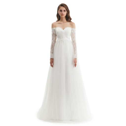 long sleeve simple wedding dress 1321-001