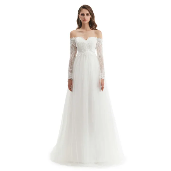 long sleeve simple wedding dress 1321-001