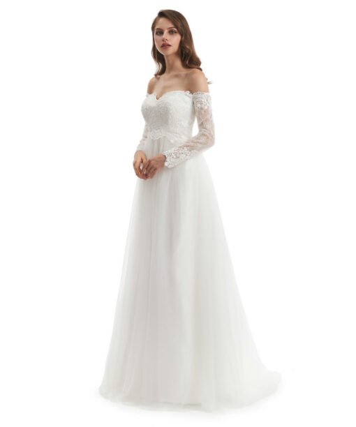 long sleeve simple wedding dress 1321-003