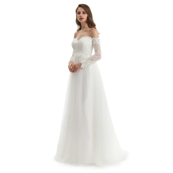 long sleeve simple wedding dress 1321-003