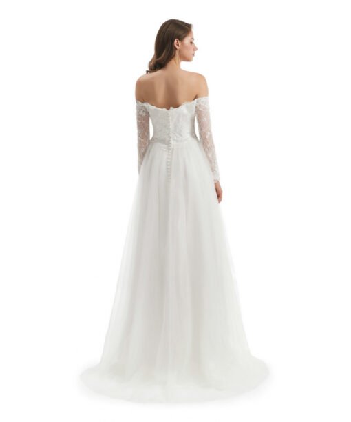 long sleeve simple wedding dress 1321-006