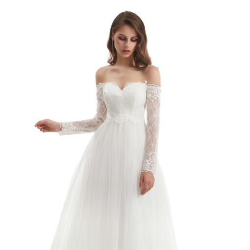 long sleeve simple wedding dress 1321-007