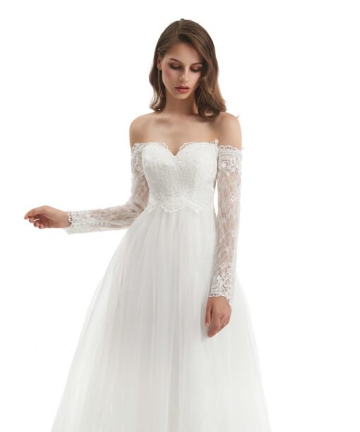 long sleeve simple wedding dress 1321-007