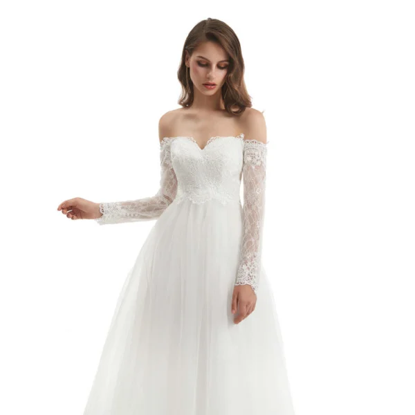 long sleeve simple wedding dress 1321-007
