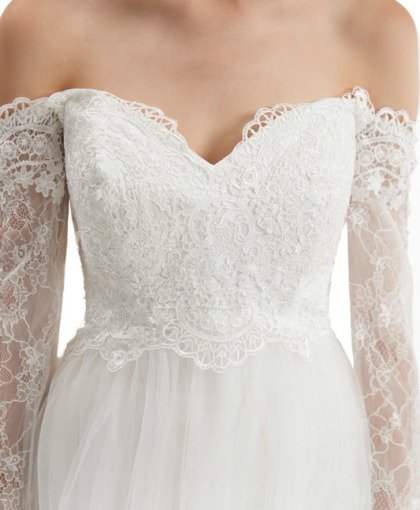 long sleeve simple wedding dress 1321-009