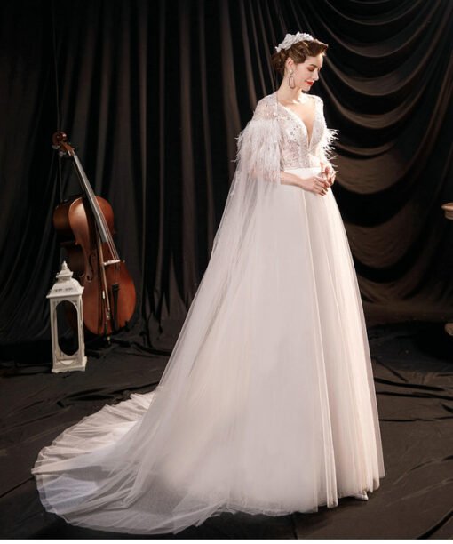 wedding dress with cape train 1314-006