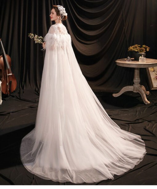 wedding dress with cape train 1314-007