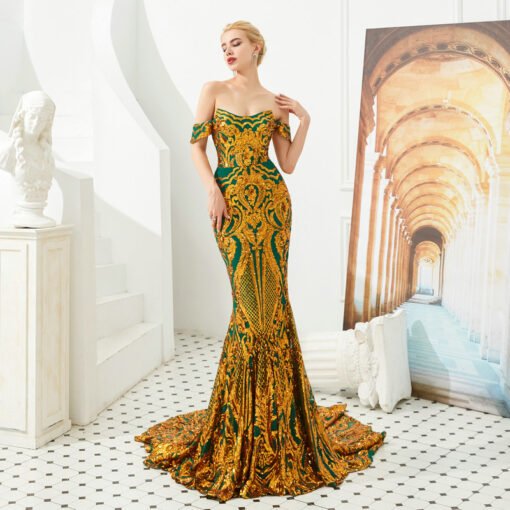 gold mermaid prom dress 1328-001