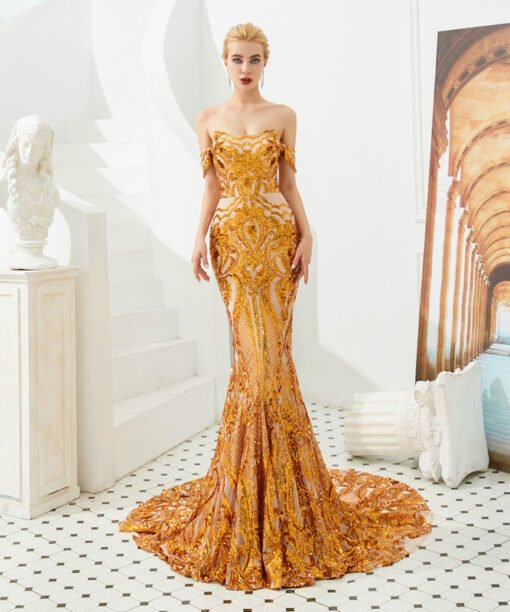gold mermaid prom dress 1328-004