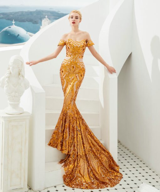 gold mermaid prom dress 1328-005