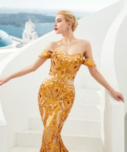gold mermaid prom dress 1328-009