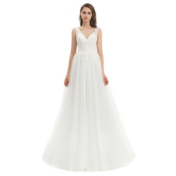 v neck a line wedding dress 1325-001