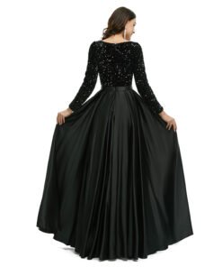 Alternative view of Black Sequins Prom Dress A Line Long Sleeve Evening Dress