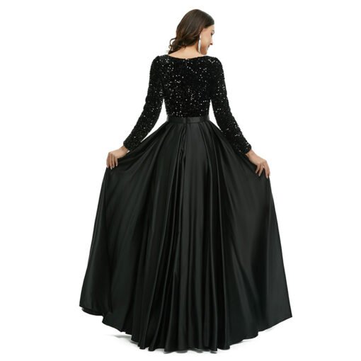 Black Sequins Prom Dress A Line Long Sleeve Evening Dress - Image 2