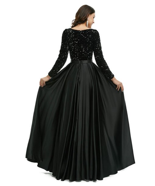 Alternative view of Black Sequins Prom Dress A Line Long Sleeve Evening Dress