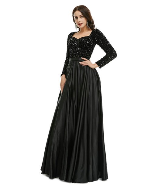 black sequins prom dress 1339-005