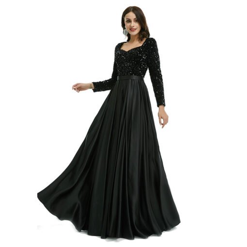 black sequins prom dress 1339-006