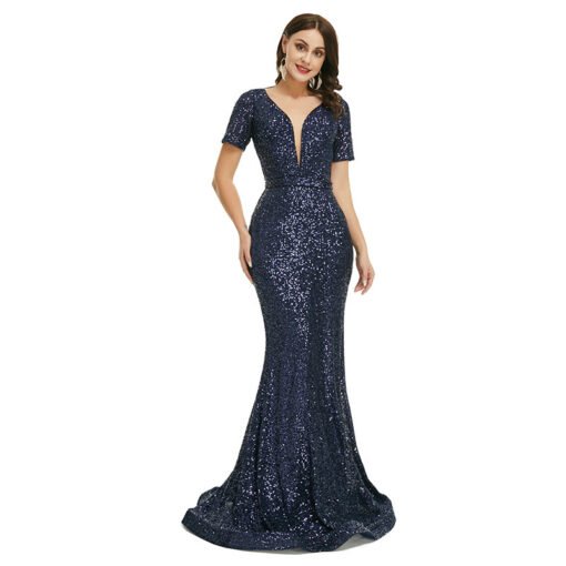 blue sequins prom dress 1343-004