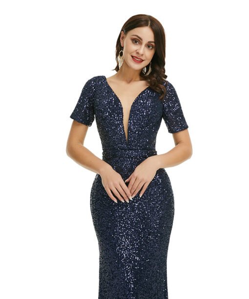 blue sequins prom dress 1343-007