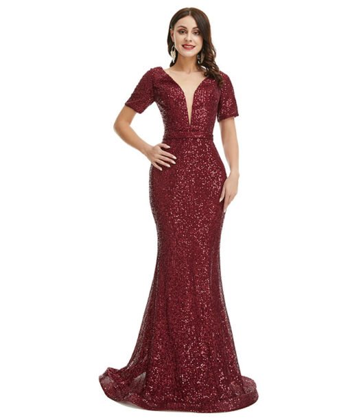 burgundy mermaid prom dress 1345-004