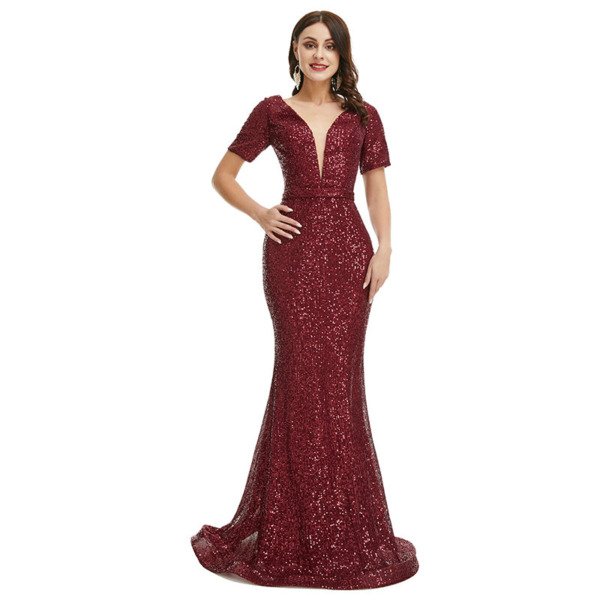 burgundy mermaid prom dress 1345-004