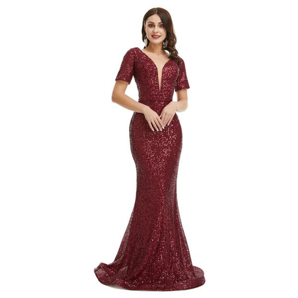 burgundy mermaid prom dress 1345-005