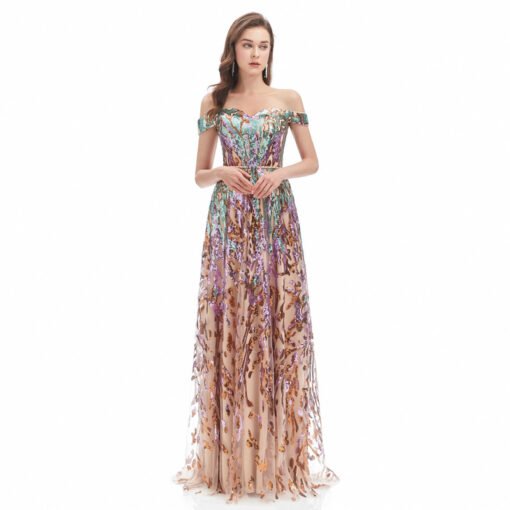 Colors Prom Dress Off The Shoulder A Line Paillette Evening Dress - Image 3