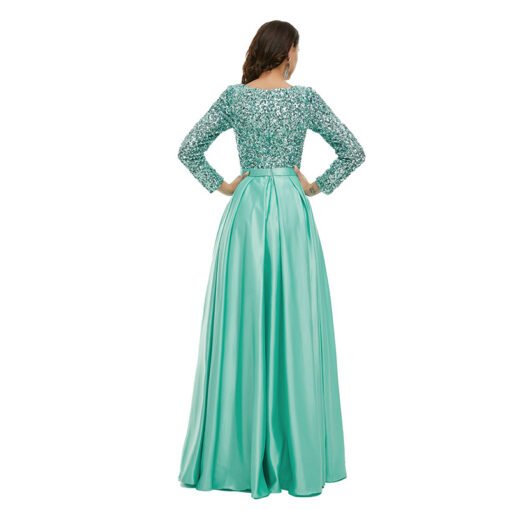 green satin prom dress 1340-001