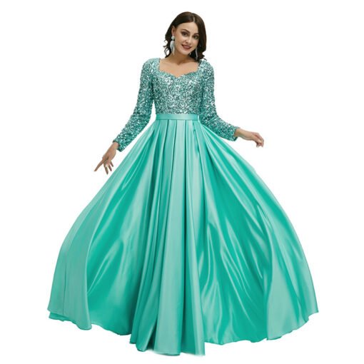 green satin prom dress 1340-002