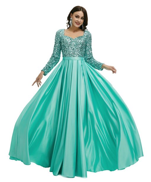 green satin prom dress 1340-002