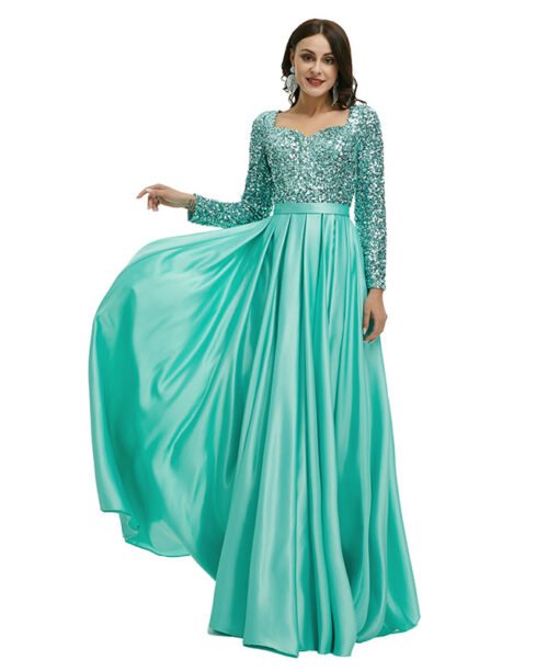 green satin prom dress 1340-003