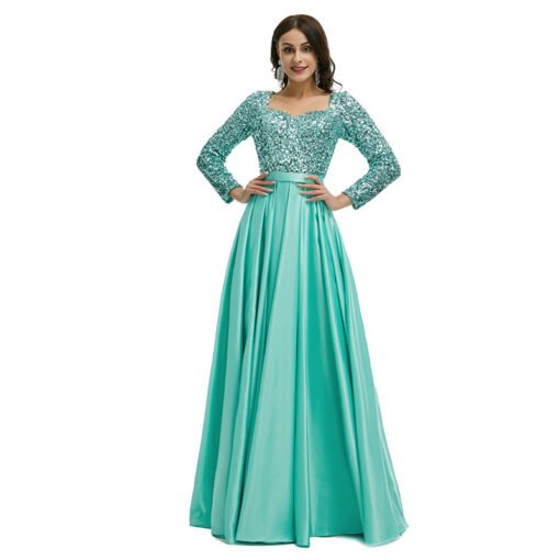 green satin prom dress 1340-005