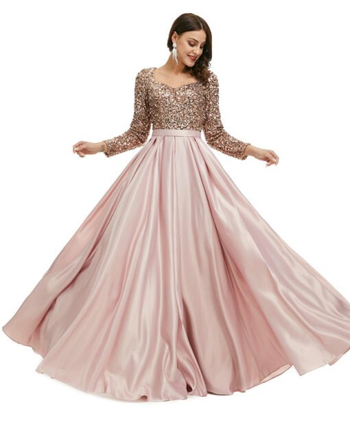 pink satin prom dress 1342-002